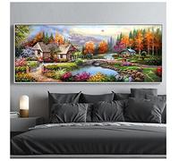 DIY 5D Diamond Painting kits Maison Petit Pont Arbre Petite Rivière Grande Taille Complet Full Drill diamant Peinture large Point De Croix Broderie Craft Maison Salon Décor 50x150cm Round Drill