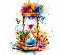 DIY 5D Kits De Broderie Diamant Sablier De Dessin Animé Et Fleurs Kit D'Art En Diamant,Perceuse Ronde Complète,Dessin En Cristal,Broderie De Diamants Pour Décoration Murale De Maison 40x50cm