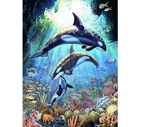 DIY 5D peinture au diamant Kits,Diamond Painting Complet,Petite taille,Orque corail,Ronde Full perceuse,Enfants Point De Croix Strass Broderie Diamant Art Diamante Ornements Décora 40x60cm(16x24in)