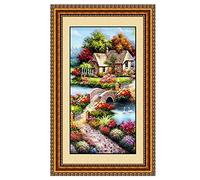 DIY 5D Peinture Diamant Broderie Kits Complet,Chalet de jardin Diamond Painting Grande Point de Croix dot Cristal strass Toile Artisanat Image pour mur décor for Home Wall Decor Gifts 40x80cm