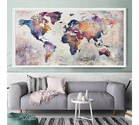DIY 5D Peinture Diamant Kit Complet Adulte/Enfant Carte Du Monde 50x90cm Diamond Painting Cristal Strass Toile Broderie Point De Croix Diamant Art Peinture Pour Maison Salon Chambre Décoration