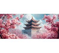 DIY 5D Peinture Diamant Painting Kit, Grand Format Diamond Painting Complet Kits, Le grenier Sakura Diamond Art Kits Point de Croix Painting pour Adultes Débutants Maison Décor Cadeau 50x100cm b-985