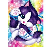 DIY 5D Peinture Diamant Painting Perceuse complet,Chat de dessin animé Point de Croix Kit Adultes/Enfants Grande Broderie Cristal Strass Artisanat Toile décor murale à la maison Round Drill,25x45cm