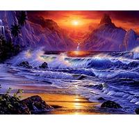 DIY 5D Peinture Diamant Painting Perceuse complet,Coucher de soleil sur la mer Point de Croix Kit Adultes Enfants Grande Broderie Cristal Artisanat Décor Murale à la Maison Square Drill 80x100cm