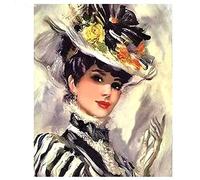 DIY 5D Peinture Diamant Painting Perceuse complet,Dame de chapeau Point de Croix Kit Adultes/Enfants Grande Broderie Cristal Strass Artisanat Toile décor murale à la maison cadeau Round Drill,50x70cm