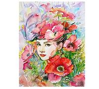 DIY 5D Peinture Diamant Painting Perceuse complet,Fille de fleur de dessin animé Point de Croix Kit Adultes Enfants Grande Broderie Cristal Artisanat Décor Murale à la Maison Round Drill 80x100cm