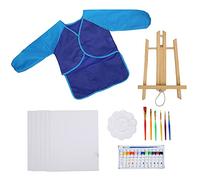 DIY Acrylic Paint Set for Kids, Children's Educational Art Kit with 12 Colors, 6 Brushes, Smock and Wooden Easel, Portable Painting Set for Home Or School Creative Activities (Bleue)