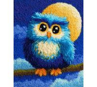 DIY Animal Kit De Crochet Hibou Et Lune Kits De Crochets À Loquet Pour Tapis Grands Pour Adultes Débutants,Faire Soi-Même Kit De Fabrication De Tapisserie,Broderie De Coussin De Cana 23x35in