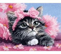 DIY Animal Tapis Point Noué Kit Chats Et Fleurs Kits De Crochets À Loquet Pour Tapis Grands Pour Adultes Débutants,Faire Soi-Même Kit De Fabrication De Tapisserie,Broderie De Coussin 31x63in