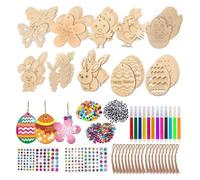 DIY Artisanat De PâQues,Ornements En Bois De PâQues,264 PièCes,Avec 60 Morceaux De Corde,12 Morceaux De Stylos Aquarelle,60 Morceaux De Pendentifs En Bois Diy,Pour La DéCoration Artisanale De PâQues