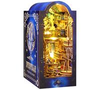 DIY Book Nook Kit de construction espace puzzle en bois 3D serre-livres lumineux avec interrupteur à capteur, miniature interstellaire maison de poupée, décoration de bibliothèque, kit de bricolage