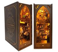 DIY Book Nook Kit - Maison de poupée Miniature en Bois avec Meubles et lumière LED, Puzzle 3D en Bois, Serre-Livres d'art, Kit de Construction pour Les Personnes de Plus de 14 Ans