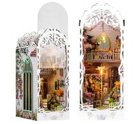 DIY Book Nook Kit, Maison Miniature Jardin avec Lumières LED, Puzzle 3D Bois Serre-Livres à Construire, Décoration d'Étagère, Cadeaux Créatifs pour Adultes et Adolescents, Idée Cadeau Femme