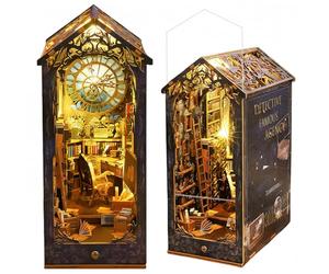 DIY Book Nook - Serre-livres en bois - Kit de bricolage - Maison miniature avec meubles et LED - Agence de détective - Puzzle 3D - Kit de modélisme - Cadeaux d'art (édition classique)