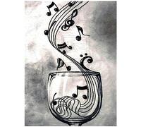 DIY Bricolage Diamond Painting Kits, Verre à vin Note de musique 5D Peinture Diamant Artisanat Strass Point Croix Painting Kit Complet pour Adultes, Enfants, Décoration Intérieur Round Drill, 50x70cm