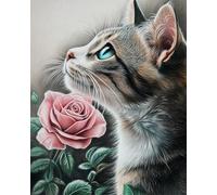 Diy Broderie De Perles Chat Animal Et Fleurs De Rose Kits De Broderie Au Point De Croix,Bricolage,Couture De Perles,Ensemble Travaux D'Aiguille 50x70cm