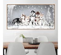 DIY Broderie Diamant Kit Complet Round drill Animaux Chiot Husky 30x90cm 5D Diamant Peinture Broderies Au Point de Croix Cristal Strass Image Arts Artisanat pour La Maison Décoration Murale Cadeau