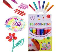 Diy Bubble Popcorn Drawing Pens, Magic Popcorn Color Pens, Puffy Pens Heat Activated, 3D Magic Puffy Pens Set of 6 (1 Pack)
