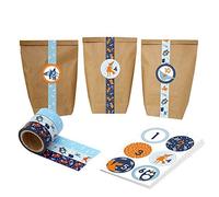 DIY Calendrier de l'Avent avec washi tape???pour bricolage et remplir vous-m?me???For?t Animaux Tape???avec 24?Nombre autocollants et sacs papier???Set 32