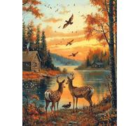 DIY Cerf Peinture Diamant Painting Kit, 5D Paysage Du Lac Art du Diamant Full Drill Ronde Kits, Diamond Art Kits Point de Croix Painting pour Adultes Débutants Cadeau Femme Décor 100x130cm Y1SG-856