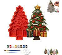 DIY Christmas Tree Mold & Paint Craft Kit，1 PCS | Reusable Christmas Tree Silicone Craft Mold with 8 Acrylic Paints, 2 Brushes for Holiday Decorations, DIY Projects