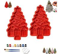 DIY Christmas Tree Mold & Paint Craft Kit，2 PCS | Reusable Christmas Tree Silicone Craft Mold with 8 Acrylic Paints, 2 Brushes for Holiday Decorations, DIY Projects