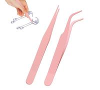 DIY Craft Tweezers- 2 Pack Straight Elbow Stainless Tweezers, Scrapbooking Sticker Tool With Cover, Solid Color Precision Tweezer| Lashes Eyelash Crafting Stickers