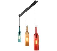 DIY Créatif Bouteille De Vin Industriel Vintage Table À Manger Lampes à Suspension Lustre Bar Vitrail Suspendu Hauteur Réglable Plafonnier Cuisine Salon Restaurant Café Lampe Suspendue (3 lumières)