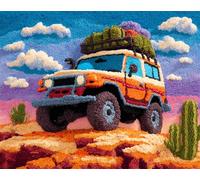 Diy Création De Tapis Et Canvas Véhicule Tout-Terrain De Dessin Animé Kits De Tapis À Crocheter Diy，Kit De Crochet Pour Débutants，Set De Fabrication De Coussin Avec Toile Imprimée，Ca 80x115cm