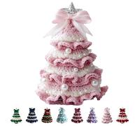 DIY Crochet Christmas Tree Kit,Handmade Crochet Christmas Tree, With Crochets Beginner Christma Kit Trees Bow Pearl Embellishment, Christma Craft Kits with Yarn Hook Beads Instructions
