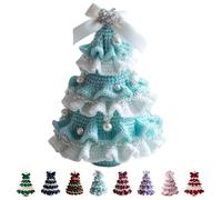 DIY Crochet Christmas Tree Kit,Handmade Crochet Christmas Tree, With Crochets Beginner Christma Kit Trees Bow Pearl Embellishment, Christma Craft Kits with Yarn Hook Beads Instructions
