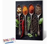 DIY CuillèRe Peinture Numero Adulte Condiment Peinture Par Numero Adulte CréAtifs Kit De Bricolage Sur Toile, DéButants Acrylique PigmentéE Coloriage Kit, Decoration 50x65cm (Sans Cadre) -LKF07875C