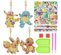 DIY Diamant Peinture Portes Clés, 50pcs Autocollants Anime, 4pcs Porte clef Diamond Painting, 5D Painting avec Tools, Pendentifs,