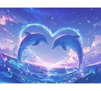 DIY Diamond Painting Adult Set, Amour Des Dauphins, Art Diamant 5D, Art de Broderie Mosaïque, Artisanat de Cristal de Bijoux, Pour Les Enfants Débutants, Pour Femme Les Amies Cadeaux 30x40cm YY4N-4