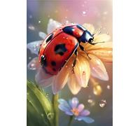 DIY Diamond Painting Adulte, 5D Peinture Diamant Point de Croix Kit Complet, Animal coccinelle Broderie Diamant Grand Format Art Craft Painting Diamant pour Décoration Maison Cadeau 35x50cm W-8634