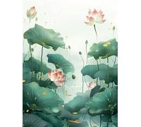 DIY Diamond Painting Adulte Fleur 40x50 cm Diamant Painting Kit Complet pour Adulte Débutants, 5D Feuille de lotus Peinture Diamant Activité Manuelle Paint by Numbers pour Tableau Decoration FG-843