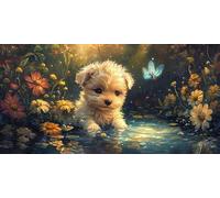 DIY Diamond Painting Adulte Grand Format Chien, 5D Diamond Painting Fleur Adulte XXL Point De Croix Strass Diamant Paintings, Peinture Diamant Craft Home Artisanat Murale Decoration 25x50cm J0K-102