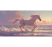 DIY Diamond Painting Adulte Grand Format Le Cheval, 5D Diamond Painting Blanc Adulte XXL Point De Croix Strass Diamant Paintings, Peinture Diamant Craft Home Artisanat Murale Décor 25x50cm J0K-153