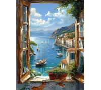 DIY Diamond Painting Adultes Bateau, Diamond Painting Kits Paysage, 5D DIY Peinture Diamant Ronde Complet, Débutant Diamant Art Set, Artisanat Strass Point de Croix, Décor Maison, 30x40cm 0-8876