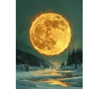 DIY Diamond Painting Adultes Lune, Diamond Painting Kits ScèNe De Neige, 5D DIY Peinture Diamant Ronde Complet, Débutant Diamant Art Set, Artisanat Strass Point de Croix, Décor Maison, 40x50cm N-3194