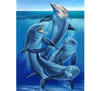 DIY Diamond Painting Adultes, Peinture Diamant Dauphin bleu Broderie Diamant Kits Complet, 5D Puzzle Diamond Art Strass Point de Croix, Pour Noel La Décoration Murale De La Maison 40x60cm HS-1122