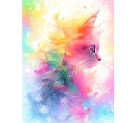 DIY Diamond Painting, Chats colorés abstraits,E,40 * 50cm 5D Diamant Peinture Pleine Ronde perceuse Kits collé Arts Artisanat Maison décoration Murale