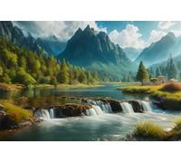 DIY Diamond Painting Enfant/Adulte, 5D Peinture Diamant Point de Croix Kit Complet, Chutes d'eau en forêt Broderie Diamant Grand Format Art Craft Painting Diamant pour Décoration Maison 35x50cm W-7554