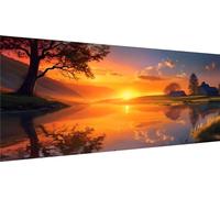 DIY Diamond Painting Grand Format 70x140cm,5D Coucher Soleil Diamond Painting kit Complet, Diamant Painting lac Peinture Diamant Adulte, DIY Broderie Diamant, pour Decoration Murale Maison WE-3835