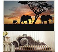 DIY Diamond Painting Kit Complet, Éléphant d'Afrique Coucher de Soleil 5D Peinture Diamant Kit Complet Adulte Enfants Point De Croix Broderie Diamant Art Pour Home Décor Murale Round Drill 80x160cm