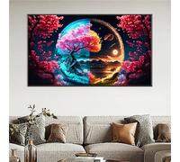 DIY Diamond Painting Kit Complet,Vue nocturne fantastique 5D Peinture Diamant Complet by Numbers Cristal Strass Broderie Diamond Point de Croix Artisanat Décor Murale À La Maison Round Drill,50x100cm