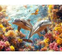 DIY Diamond Painting Kit, Dauphins Animaux 5D Cristal Mosaïque art de Broderie pour Les, Convient Enfants Adultes, Décoration Murale, Cadeau pour Les Femmes 90x120cm YN4N-216