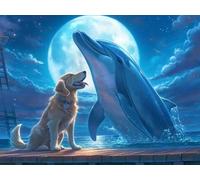 DIY Diamond Painting Kit, Le Chien Dauphin 5D Cristal Mosaïque art de Broderie pour Les, Convient Enfants Adultes, Décoration Murale, Cadeau pour Les Femmes 90x120cm YN4N-217