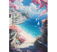 DIY Diamond Painting Kits, Bateau Sakura 5D Entièrement Diamant Cristal Point de Croix Peinture，Pour la Décoration de Chambre à Coucher, Salon, Bureau, Home Wall Decor, Femme Gifts 80x160cm P5CL-810