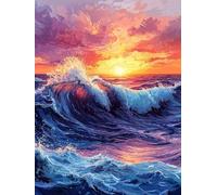 DIY Diamond Painting Kits, Coucher De Soleil Vagues 5D Entièrement Diamant Cristal Point de Croix Peinture，Pour la Décoration de Chambre à Coucher, Home Wall Decor, Femme Gifts 20x40cm P5CL-454